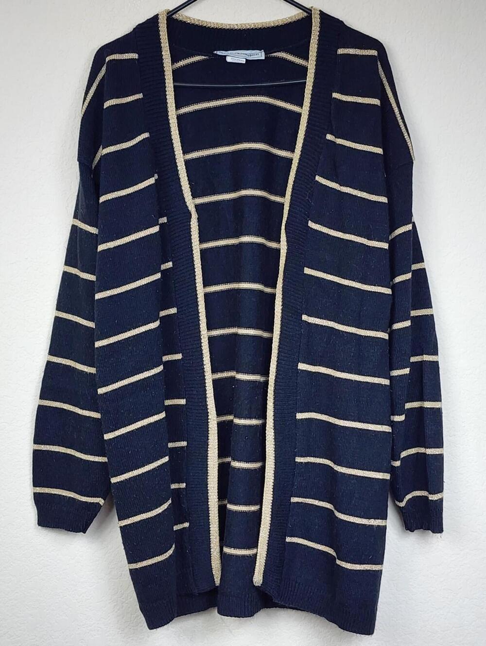 Black & Gold Striped Long Cardigan Sweater Large